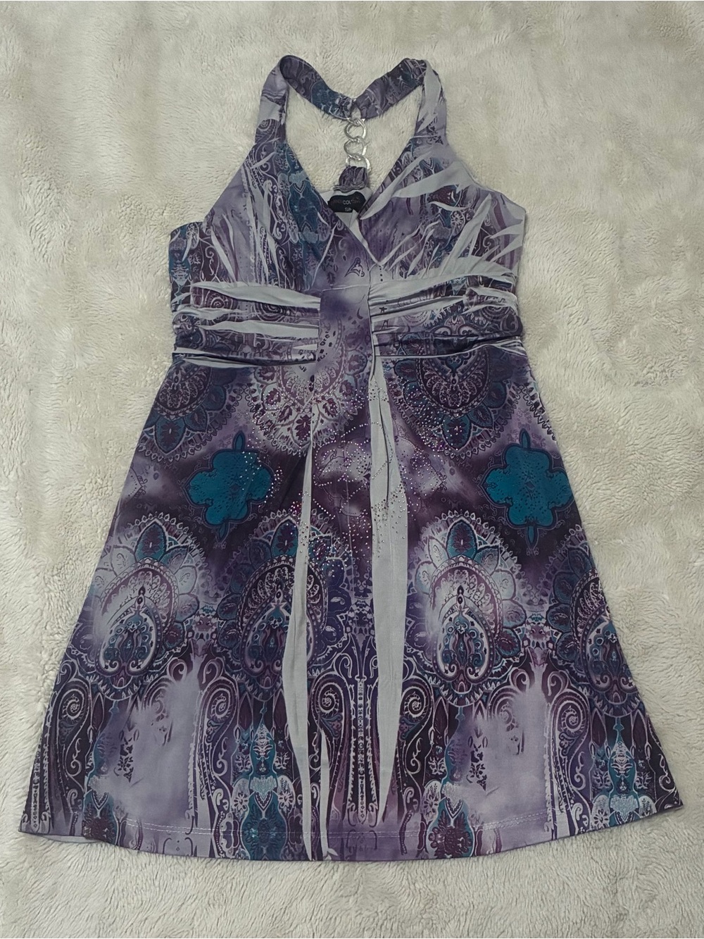 Floral Halter Mini Dress in Purple and Teal